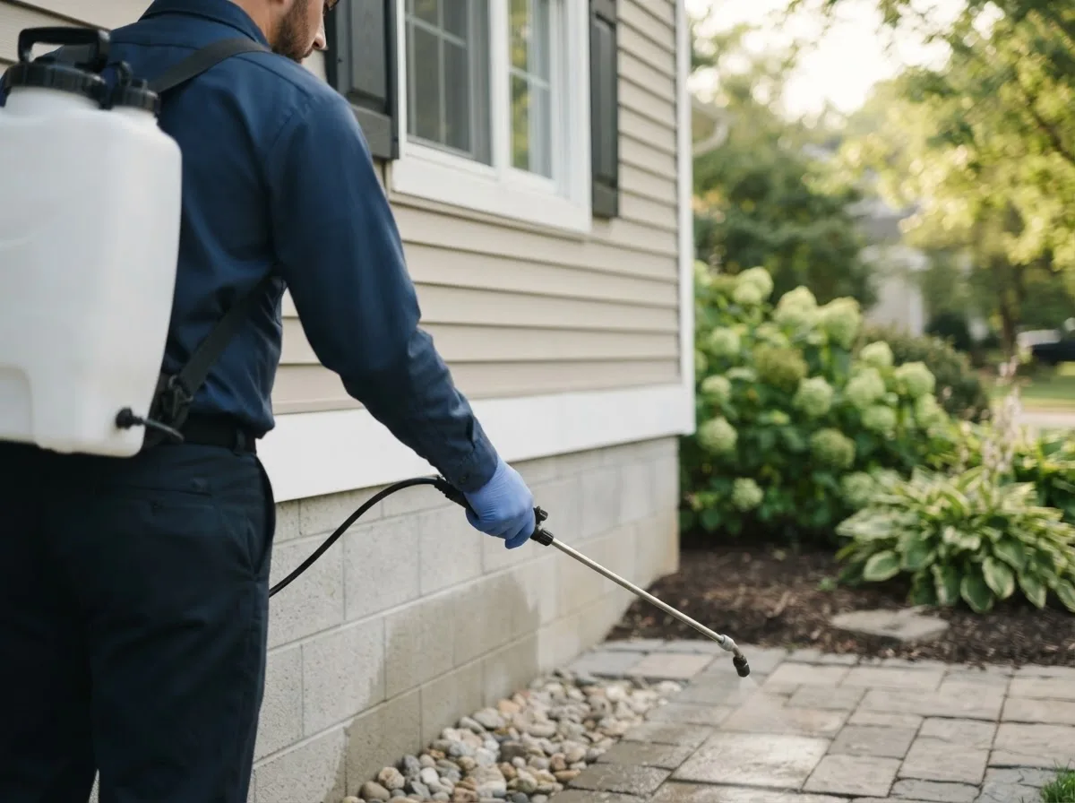 Pest control technician inspecting a home in New Durham, NH